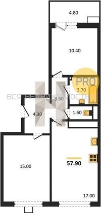 2-комнатная квартира, 57.9кв.м - изображение
