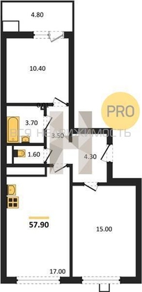 2-комнатная квартира, 57.9кв.м - изображение