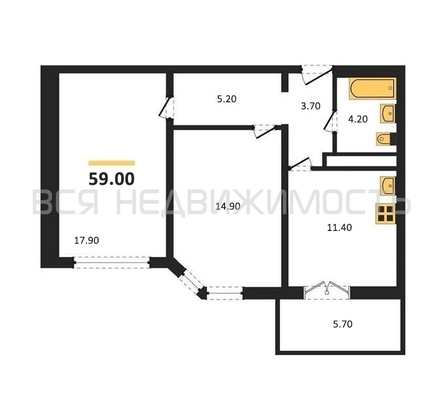 2-комнатная квартира, 59кв.м - изображение