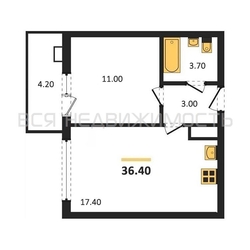 1-комнатная квартира, 36.4кв.м - изображение 1