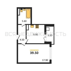 1-комнатная квартира, 39.5кв.м - изображение 1