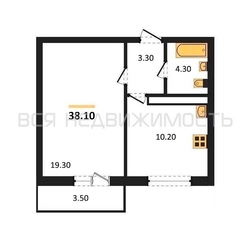 1-комнатная квартира, 38.1кв.м - изображение 1