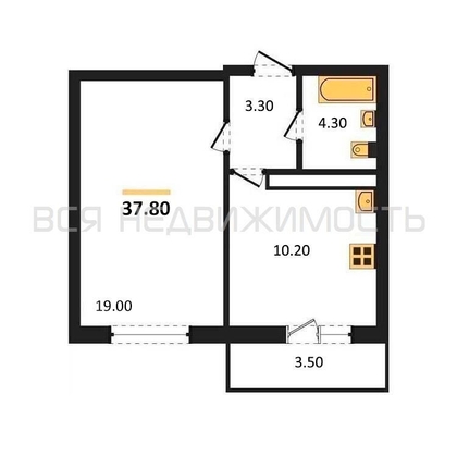 1-комнатная квартира, 37.8кв.м - изображение