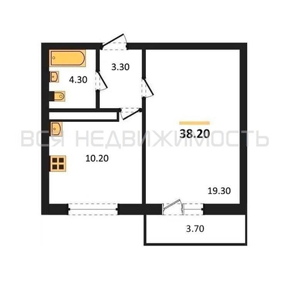 1-комнатная квартира, 38.2кв.м - изображение