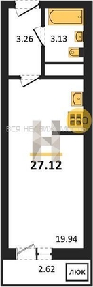 1-комнатная квартира, 27.12кв.м - изображение