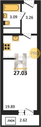 1-комнатная квартира, 27.03кв.м - изображение