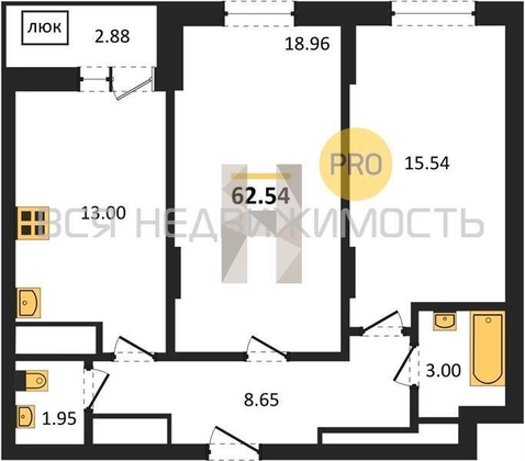 2-комнатная квартира, 62.54кв.м - изображение