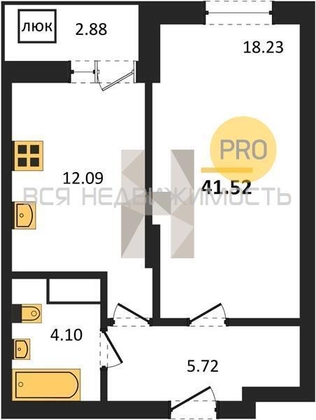 1-комнатная квартира, 41.52кв.м - изображение