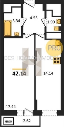 1-комнатная квартира, 42.14кв.м - изображение