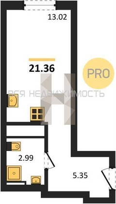 1-комнатная квартира, 21.36кв.м - изображение