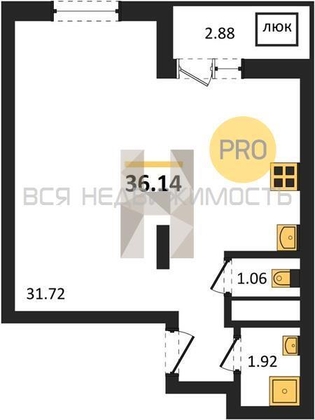 1-комнатная квартира, 36.14кв.м - изображение