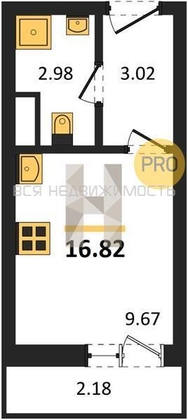 квартира-студия, 16,82кв.м. - изображение