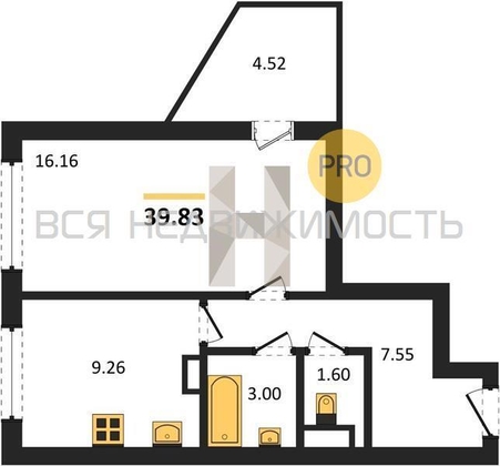 1-комнатная квартира, 39.83кв.м - изображение