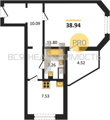 1-комнатная квартира, 38.94кв.м - изображение