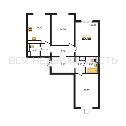 3-комнатная квартира, 82.3кв.м - изображение 0