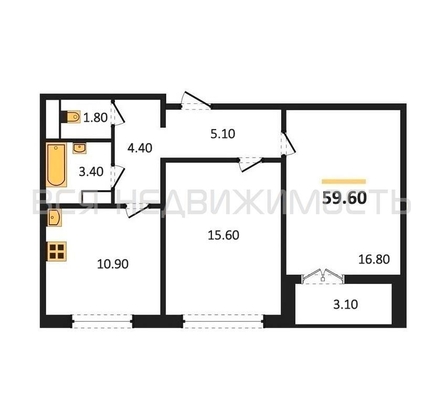 2-комнатная квартира, 59.6кв.м - изображение