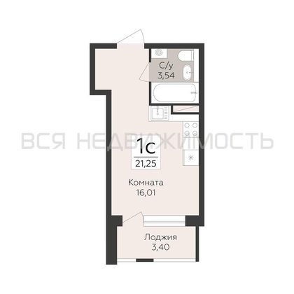квартира-студия, 21,25кв.м. - изображение