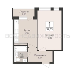 1-комнатная квартира, 37.33кв.м - изображение 1