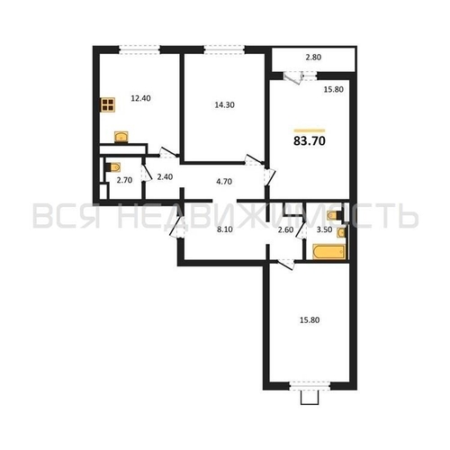 3-комнатная квартира, 83.7кв.м - изображение 0