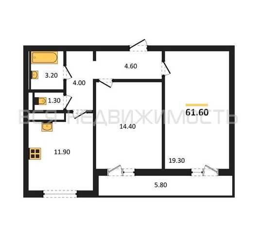 2-комнатная квартира, 61.6кв.м - изображение 0
