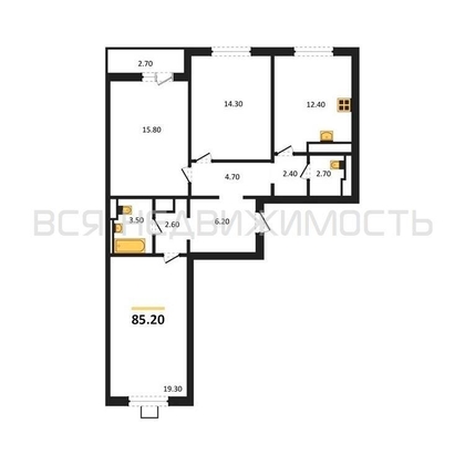 3-комнатная квартира, 85.2кв.м - изображение