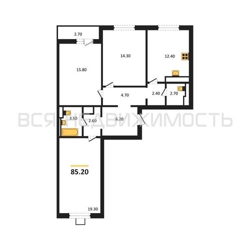 3-комнатная квартира, 85.2кв.м - изображение 0