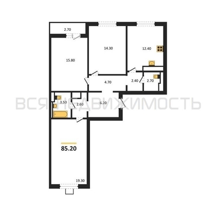 3-комнатная квартира, 85.2кв.м - изображение