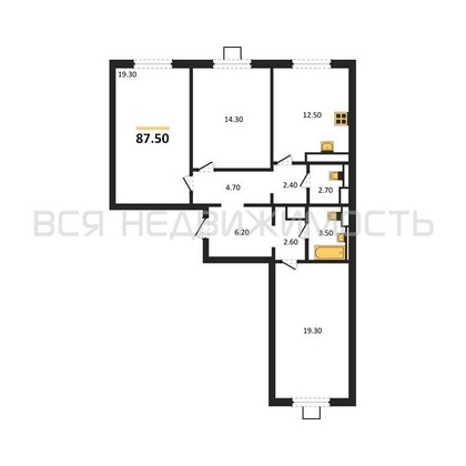 3-комнатная квартира, 87.5кв.м - изображение
