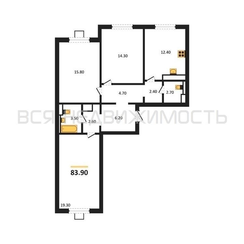 3-комнатная квартира, 83.9кв.м - изображение 0