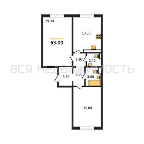 2-комнатная квартира, 63кв.м - изображение 0