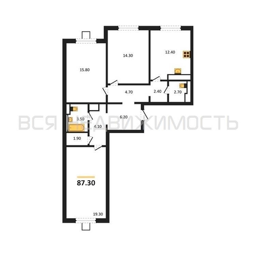 3-комнатная квартира, 87.3кв.м - изображение 0