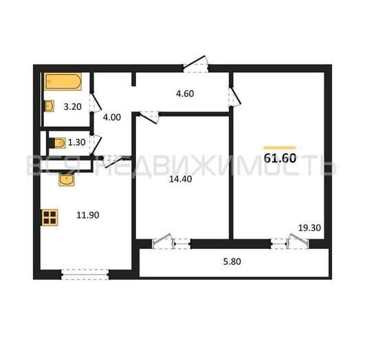 2-комнатная квартира, 61.6кв.м - изображение 0