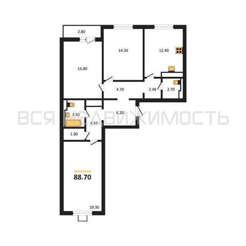 3-комнатная квартира, 88.7кв.м - изображение 0