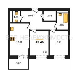 2-комнатная квартира, 49.46кв.м - изображение 1