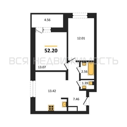 2-комнатная квартира, 52.2кв.м - изображение 1