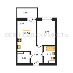 1-комнатная квартира, 35.52кв.м - изображение 1