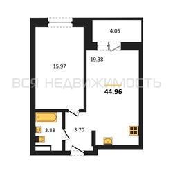 1-комнатная квартира, 44.96кв.м - изображение 1