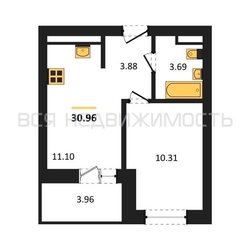 1-комнатная квартира, 30.96кв.м - изображение 1