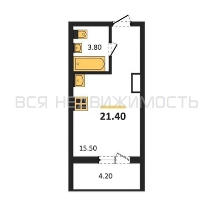 квартира-студия, 21,4кв.м. - изображение