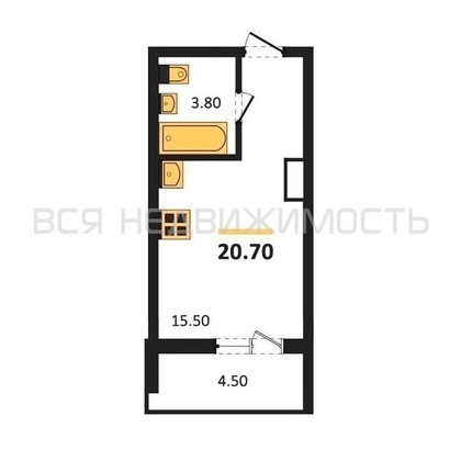 квартира-студия, 20,7кв.м. - изображение