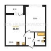 1-комнатная квартира, 36.9кв.м - изображение 1 1-комнатная квартира, 36.9кв.м - изображение 1