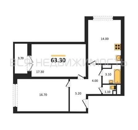 2-комнатная квартира, 63.3кв.м - изображение
