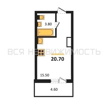 квартира-студия, 20,7кв.м. - изображение