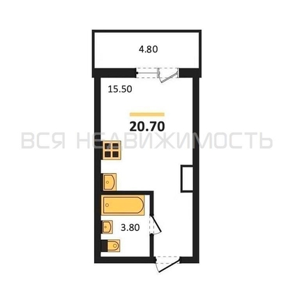квартира-студия, 20,7кв.м. - изображение