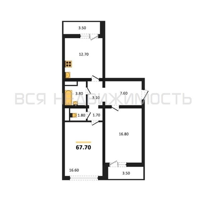 2-комнатная квартира, 67.7кв.м - изображение