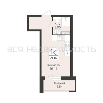 квартира-студия, 21,16кв.м. - изображение
