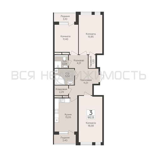 3-комнатная квартира, 90.13кв.м - изображение 0