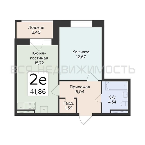 1-комнатная квартира, 41.86кв.м - изображение 0