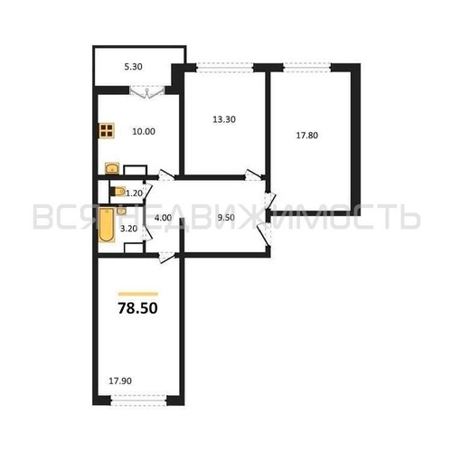 3-комнатная квартира, 78.5кв.м - изображение 0