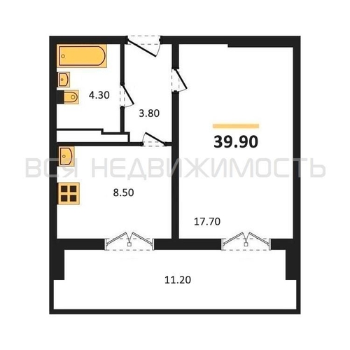 1-комнатная квартира, 39.9кв.м - изображение 0